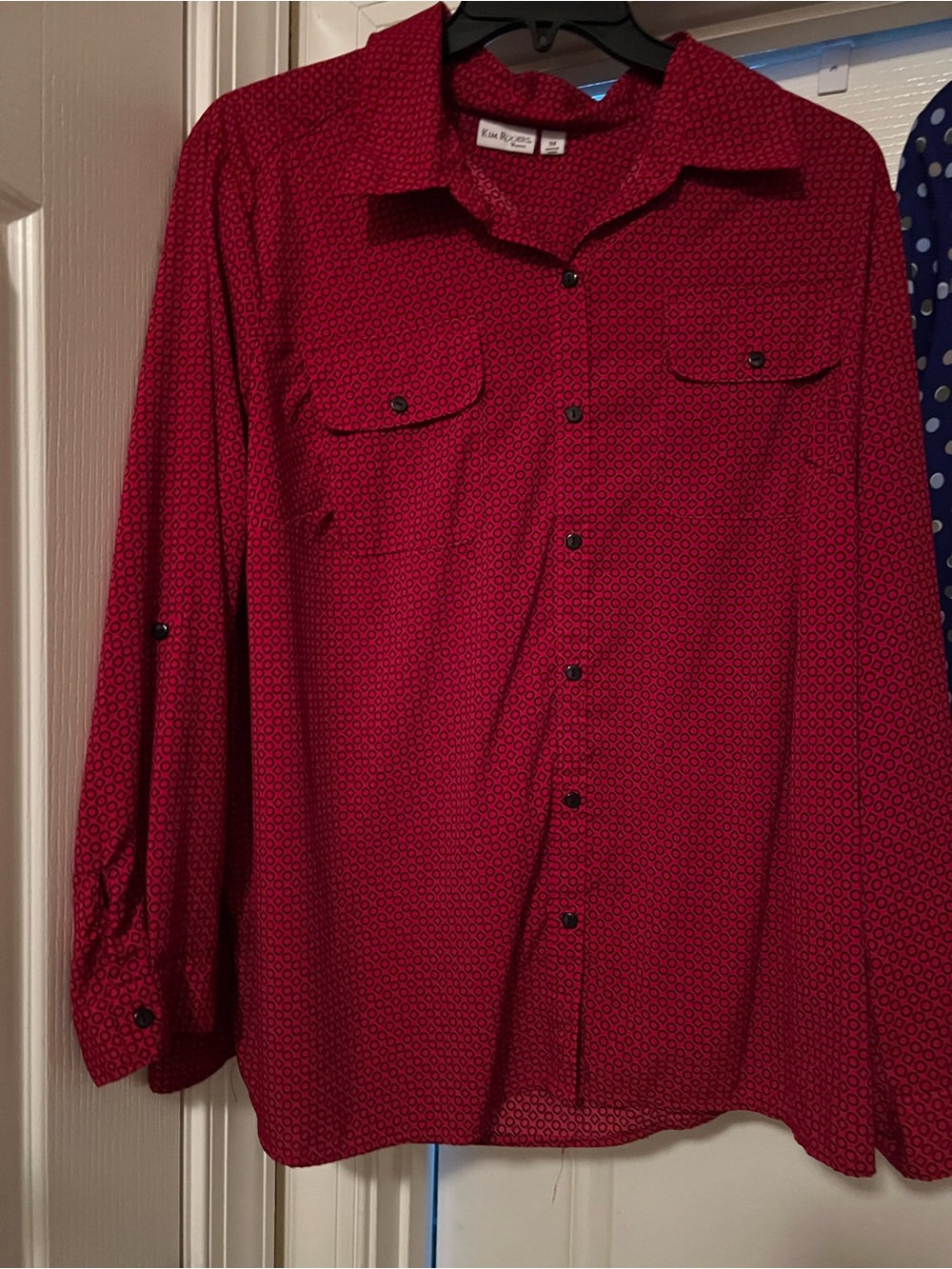 Kim Rogers Women's Red Geometric Button-Up Blouse